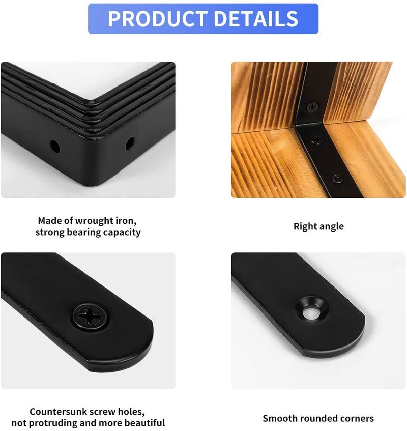Emeroll 20 PCS Black Corner Bracket Heavy Duty Shelf Brackets 5 x 3 Inch L Corner Brace Joint Angle Bracket for Shelves  Furniture Cabinet Bookshelf with Screws - Image 3